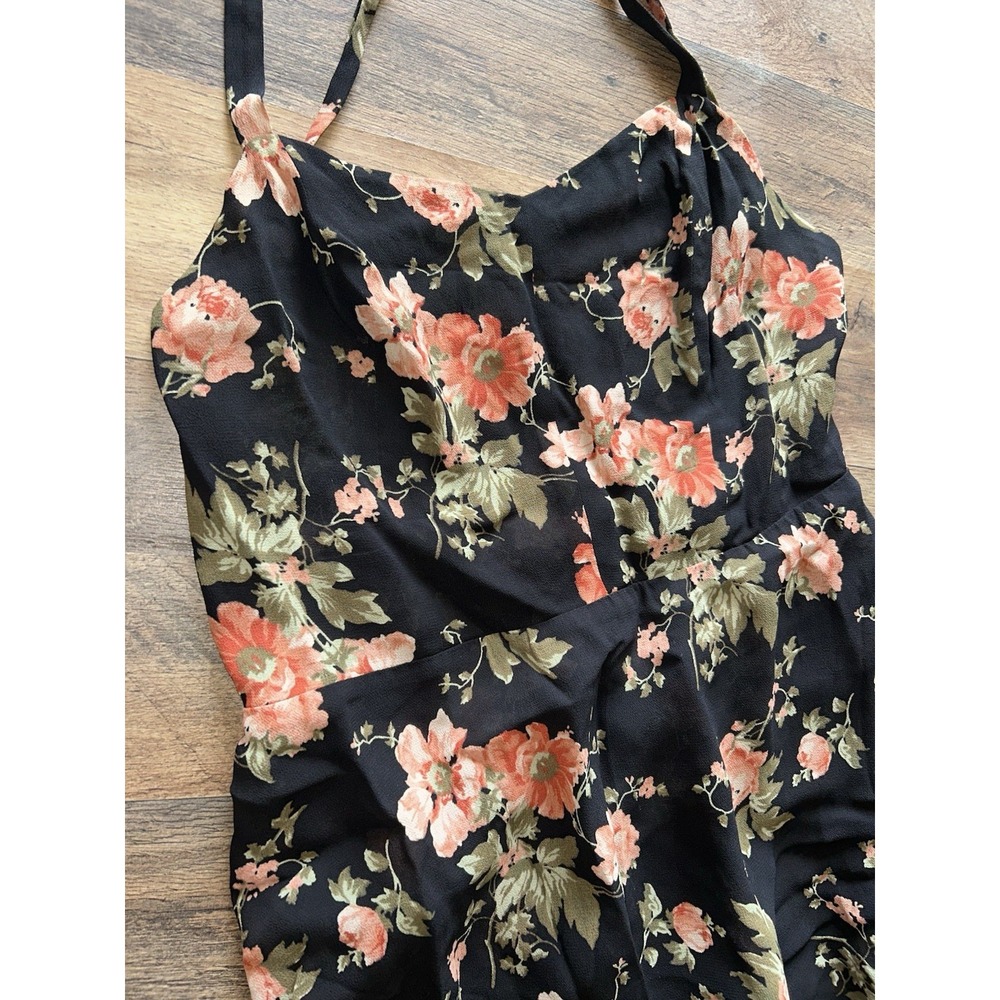 Reformation Black Floral Midi Dress with Pink & Green Bouquet - Picture 2 of 7